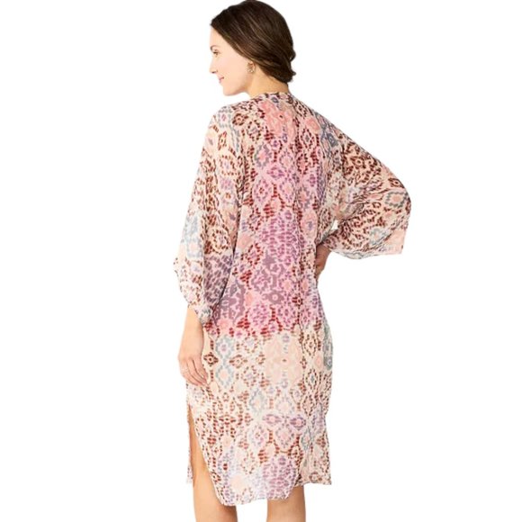 NWT SONOMA WATERCOLOR IKAT LONG KIMONO (IVORY MULTI / OS) - Picture 2 of 11